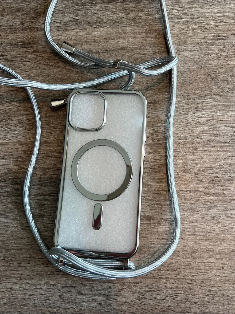 Clear Silver iPhone 12/12 Pro Crossbody Phone Case with Strap